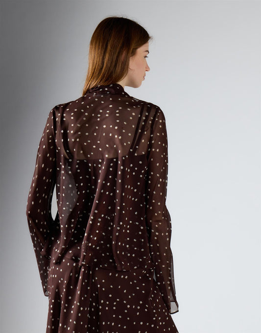 Brown Cream Spot Scarf Detail Top