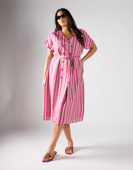 Glamorous Pink Varied Stripe Midi Dress