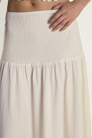 Cream Crinkle Drop Waist Maxi Skirt