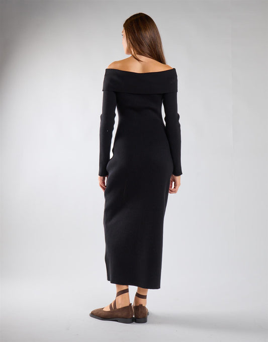 Black Bardot Knitted Maxi Dress