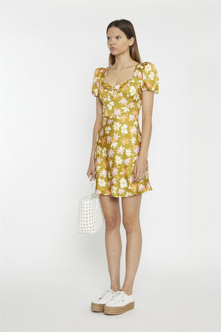 Olive Multi Flower Sweetheart Mini-Dresses