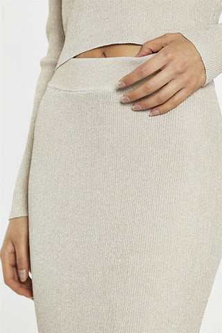 Gold Glitter Knit Midi Pencil Skirt