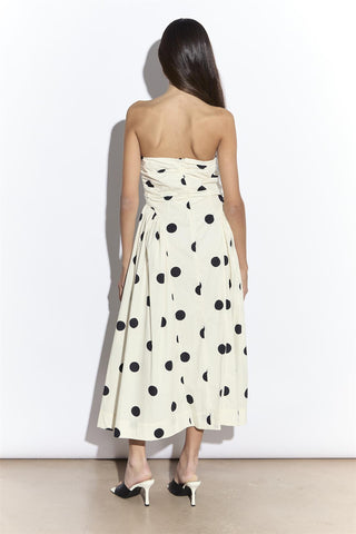 Cream Spot Bandeau Dropped Waist Midaxi Dress