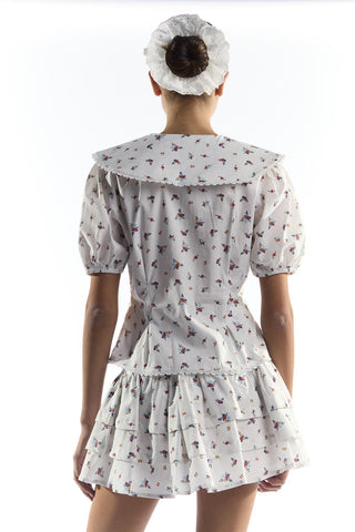 White Floral Peplum Mini Skirt with Pin Tucks