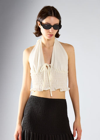 White Smocked Halter Top