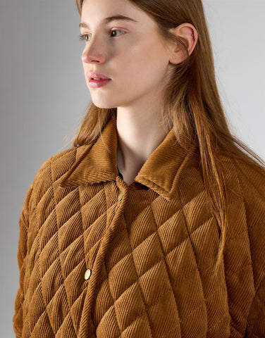 Tan Corduroy Padded Shacket Jacket