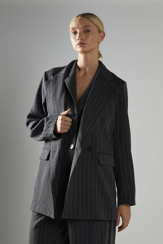 Grey Pinstripe Double Breasted Blazer