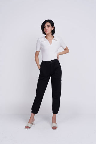 White V-Neck Collar Bodysuit