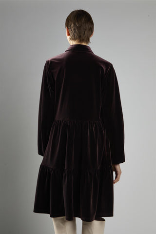 Brown Velvet A-Line Long Sleeve Midi Dress