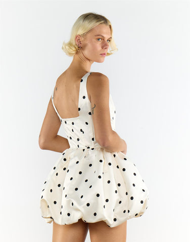 Cream Black Big Spot Square Neck Short Skater Dress