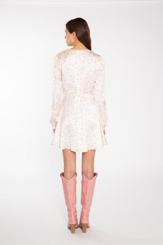 Peach-Pink Daisy V-Neck Mini-Dress