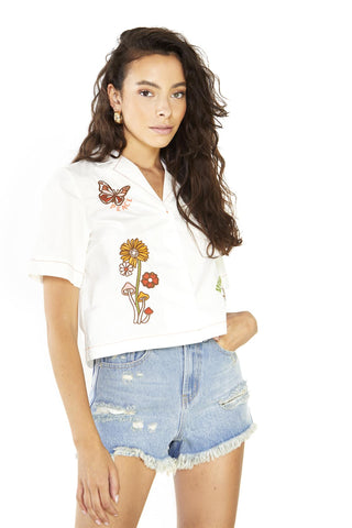 Off White Short-Sleeve Positivity Crop-Top