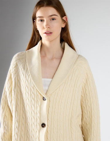 Cream Cable Knit Midi Length Cardigan