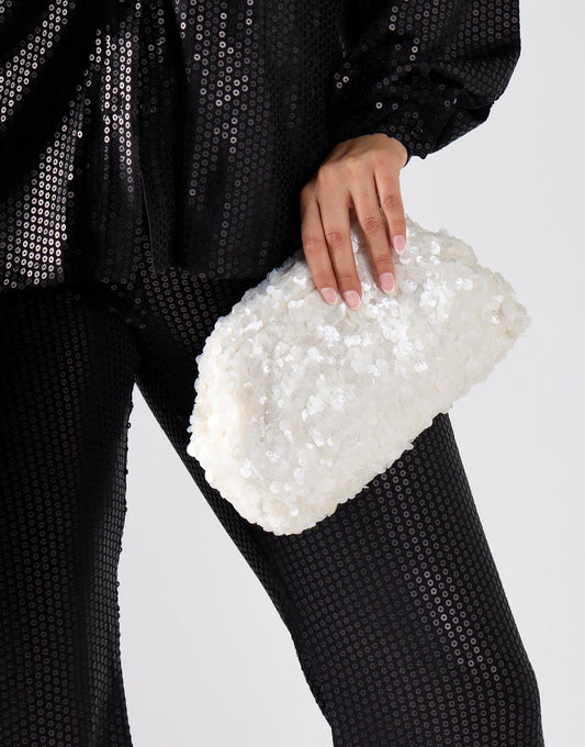 Sequin Cloud Clutch - White