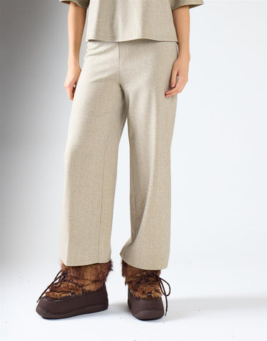 Khaki Marl Fine-Ribbed Wide Straight Trousers