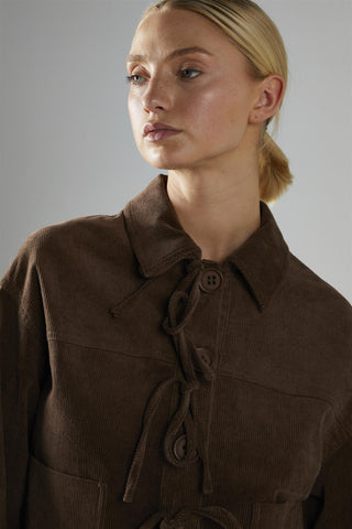 Brown-Cord Tie-Front Jacket