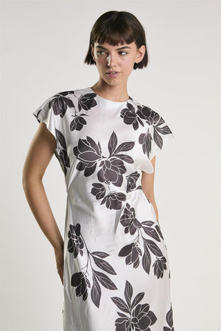 White Brown Floral T-Shirt Dress