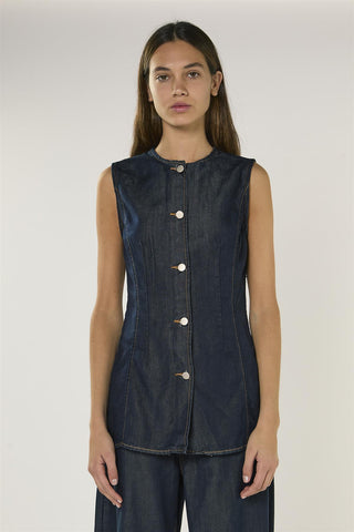 Dark Indigo Denim Sleeveless Blouse