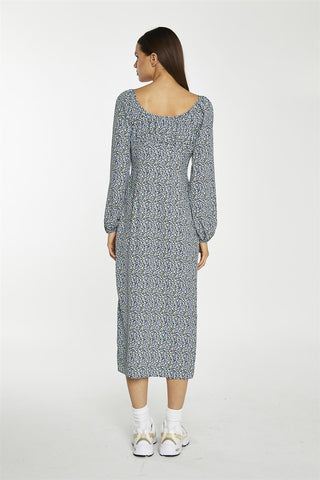 Scoop Neck Midaxi Dress - Blue Lime Ditsy