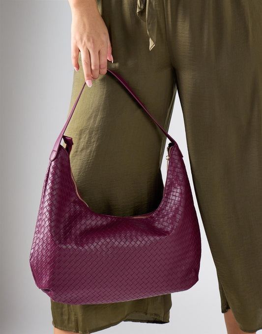 Woven Slouchy Bag - Plum