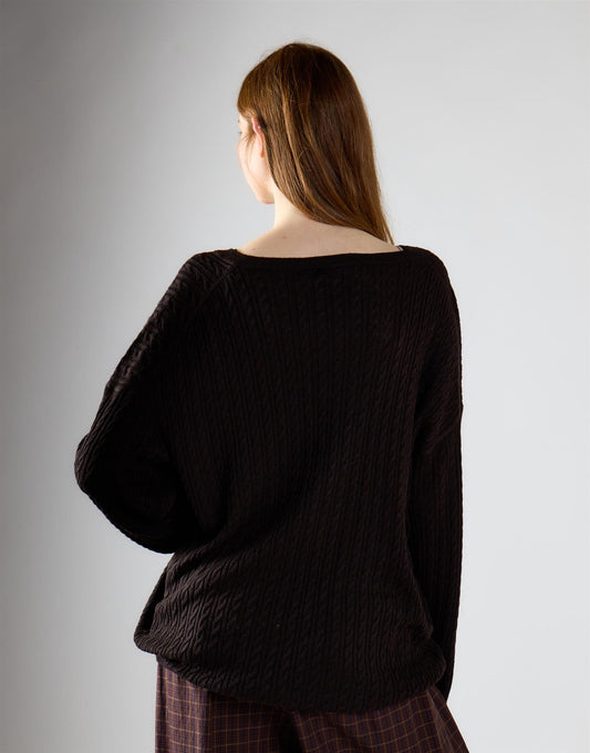 Deep Brown Lightweight Cable Sweater