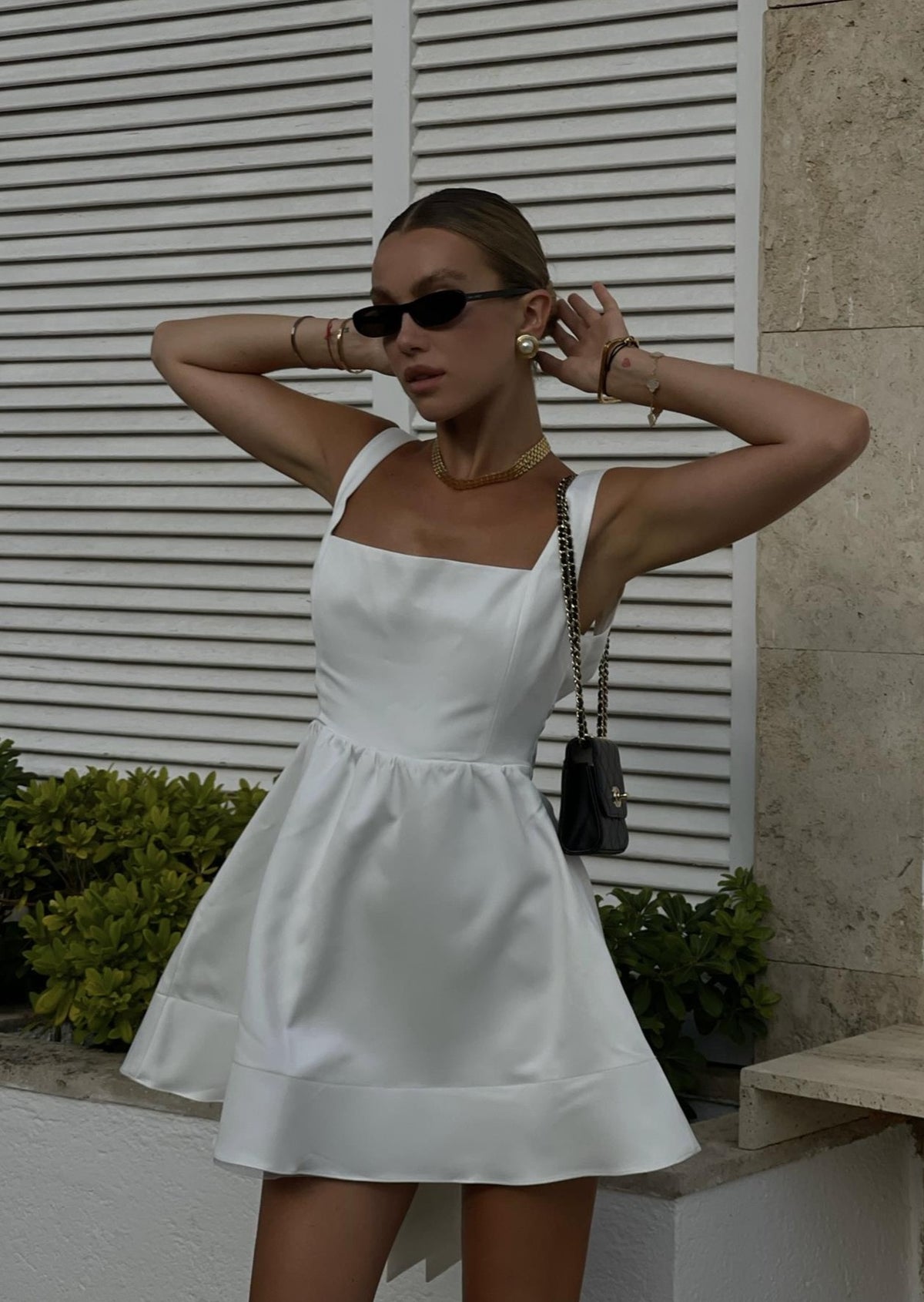 white mini dress with bow on back Arianna Bow-Back Mini-Dress -White