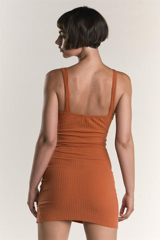Rust Square Neck Midi Dress