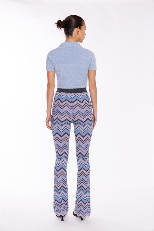 Flared Long Trousers - Lilac Blue Chevron