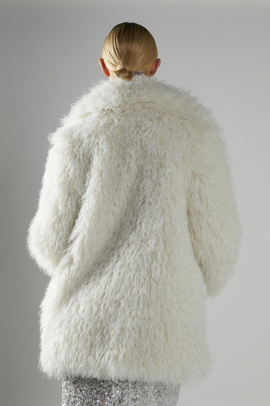 Cream Collared Faux Fur-Coat