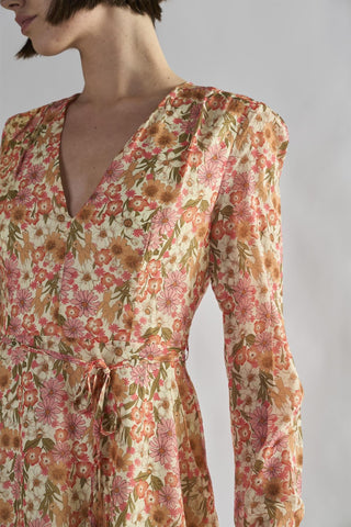 Vintage-Floral V-Neck Mini-Dresses