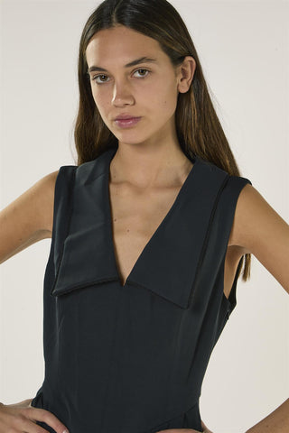 Dark Navy V Neck Sleeveless Dress
