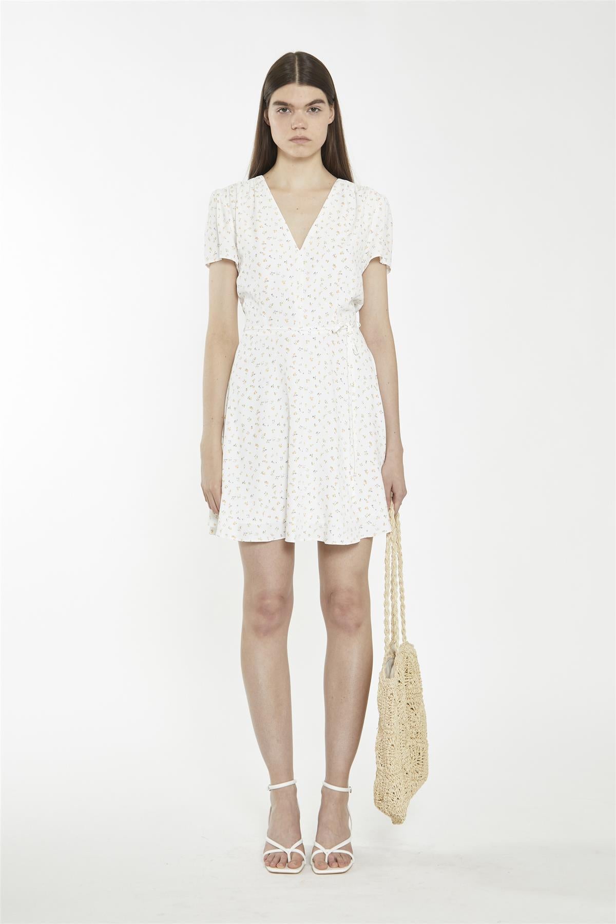Shift Short Dress - White Amber Ditsy