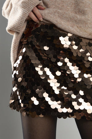 Brown-Disc-Sequin Mini-Skirts