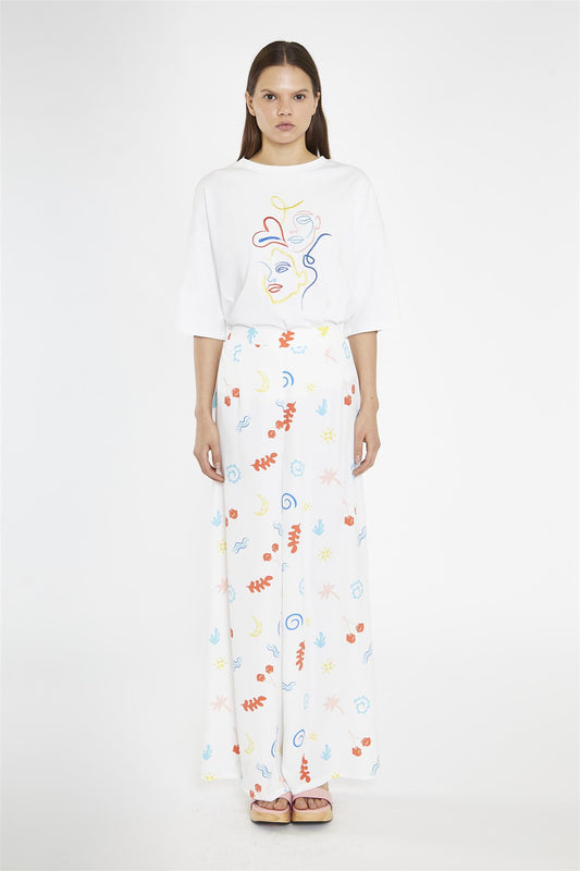 Vacation Print Wide Leg-Trousers