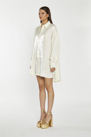 Vanilla-Shimmer Shirt-Dress