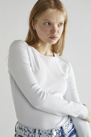 White-Rib Crew-Neck Long-Sleeve Top