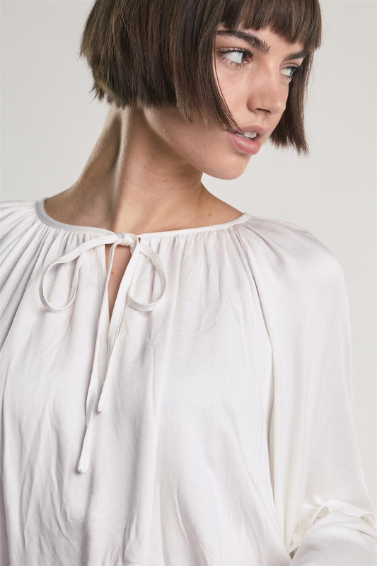 White Ruffle Tie Front Blouse