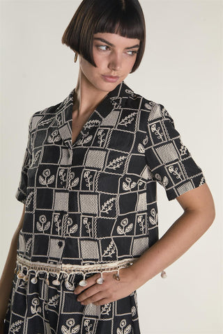 Black Embroidered Shell Detail Shirt