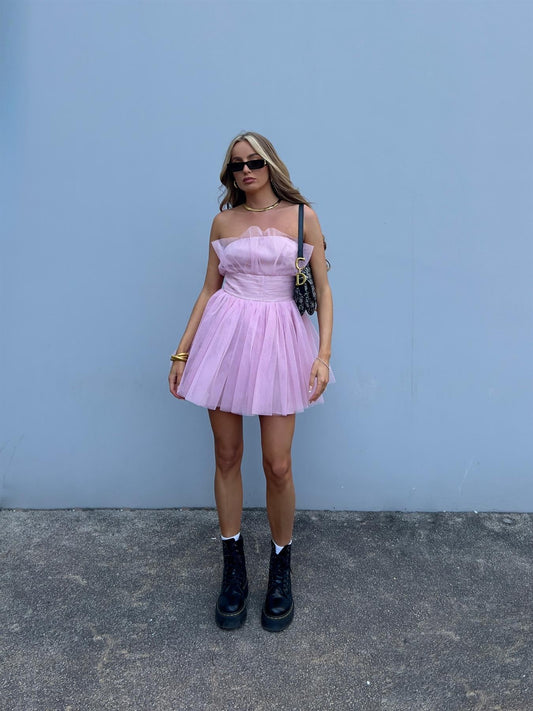 Liliana Bandeau Mini Dress -Pretty Pink