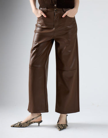 Brown Pu Straight Leg Trousers