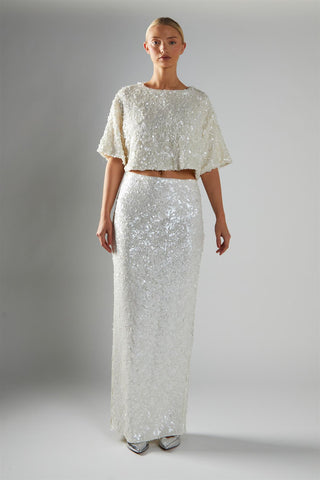 Matt-White-Sequin Boxy Crop-Top