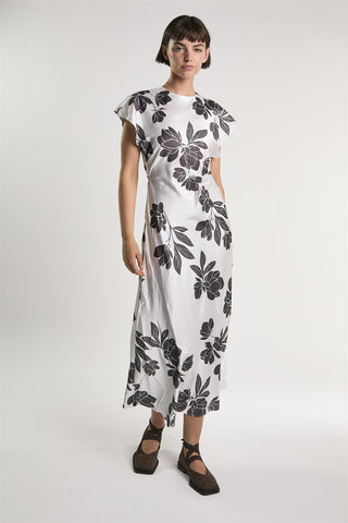 White Brown Floral T-Shirt Dress