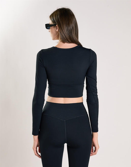 Agon Women's Black Long Sleeve Square Neck Top