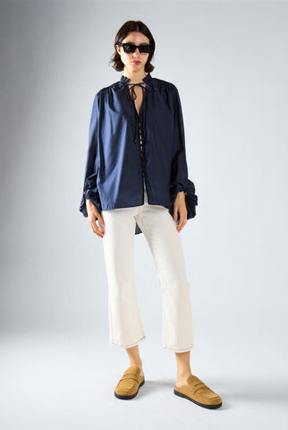 Navy Tie Chiffon Blouse