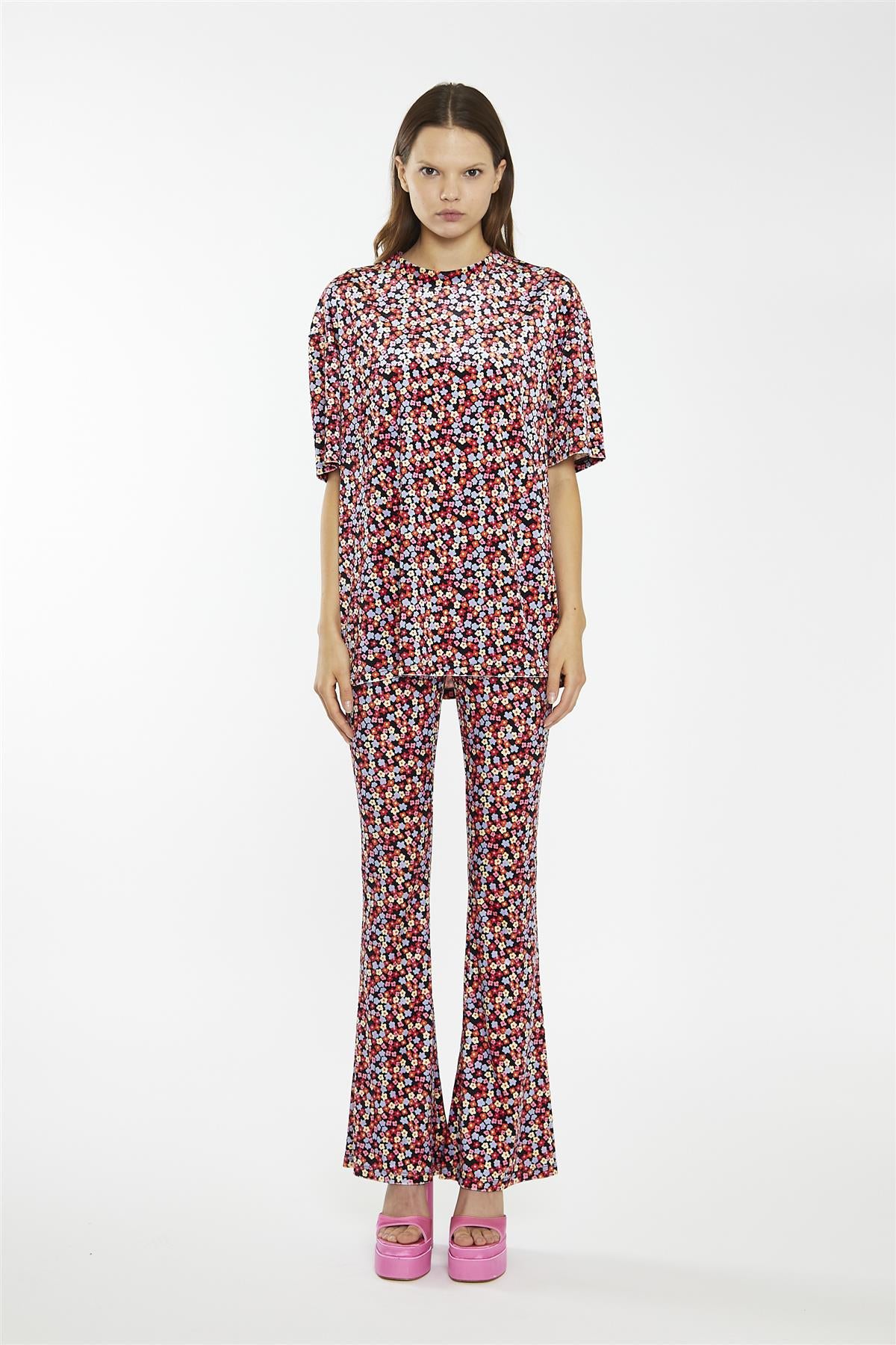 Multi-Ditsy-Velvet Flared High Waisted-Leggings