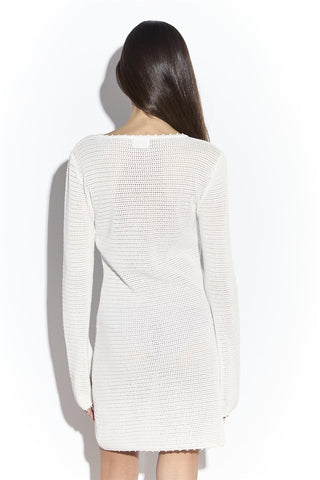 White Long Sleeve Crochet Knit Mini Dress