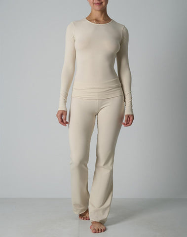 Agon Cream Crew-Neckline Top & Slight Flare-Leg Lounge Trousers Set
