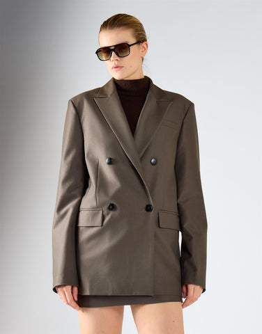 Khaki Double-Breasted Blazer Jacket