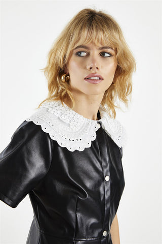 Black-White Collared  A-Line Mini-Dress