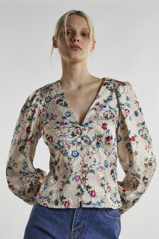 Stone Multi Floral Long Sleeve Top